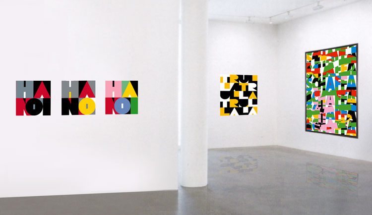  Schwäbische Gemälde in der Galerie. Kunst in Acryl auf Leinwand von Rod Neer. Schwäbische Worte als Kunstwerk in Pop Art.